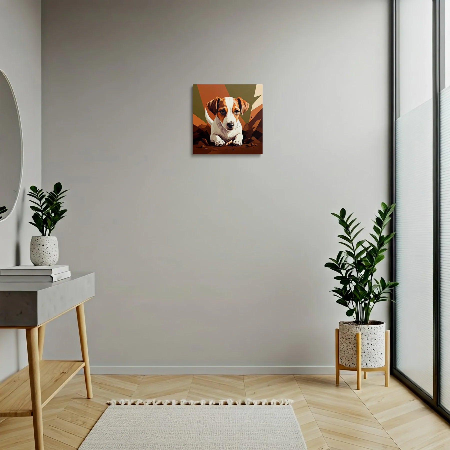 Tablou Modern - Portret Geometric de Câine Jucăuș - vedere hol