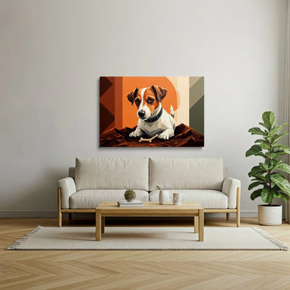 Tablou Modern - Portret Geometric Al Câinelui Jucăuș - vedere living