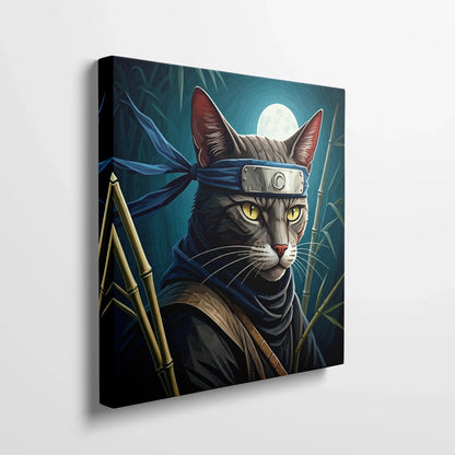 Tablou Modern - Portret Geometric de Pisică Ninja - vedere din lateral sprijinit perete