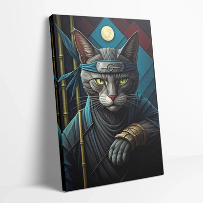 Tablou Modern - Portret Geometric Al Unei Pisici Ninja - vedere din lateral sprijinit perete