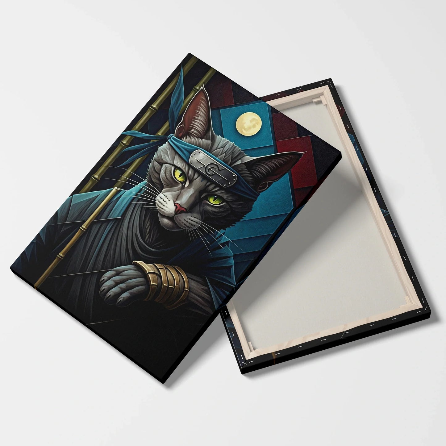 Tablou Modern - Portret Geometric Al Unei Pisici Ninja - vedere fata verso