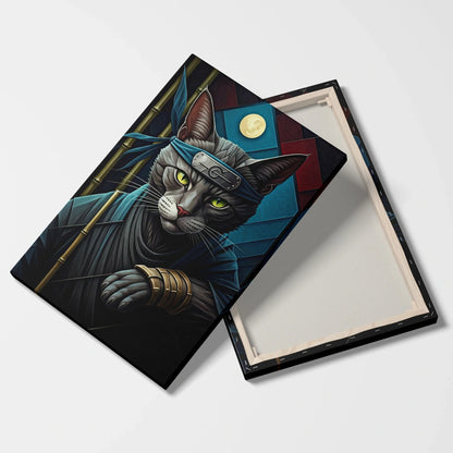 Tablou Modern - Portret Geometric Al Unei Pisici Ninja - vedere fata verso