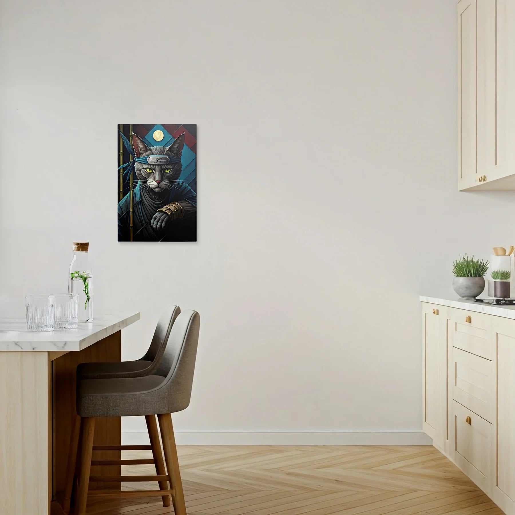 Tablou Modern - Portret Geometric Al Unei Pisici Ninja - vedere bucatarie