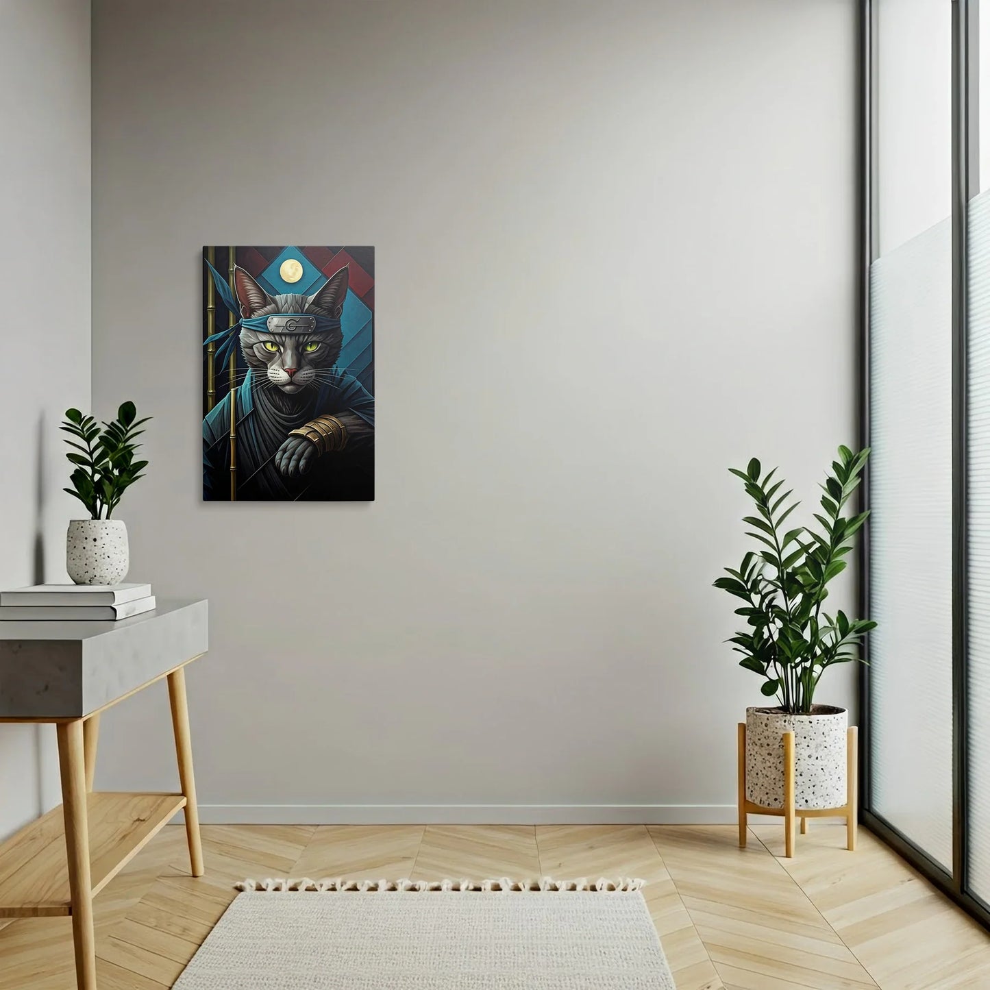 Tablou Modern - Portret Geometric Al Unei Pisici Ninja - vedere hol
