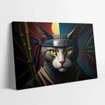 Tablou Modern - Portret Geometric Al Unei Pisici Ninja 2 - vedere din lateral sprijinit perete