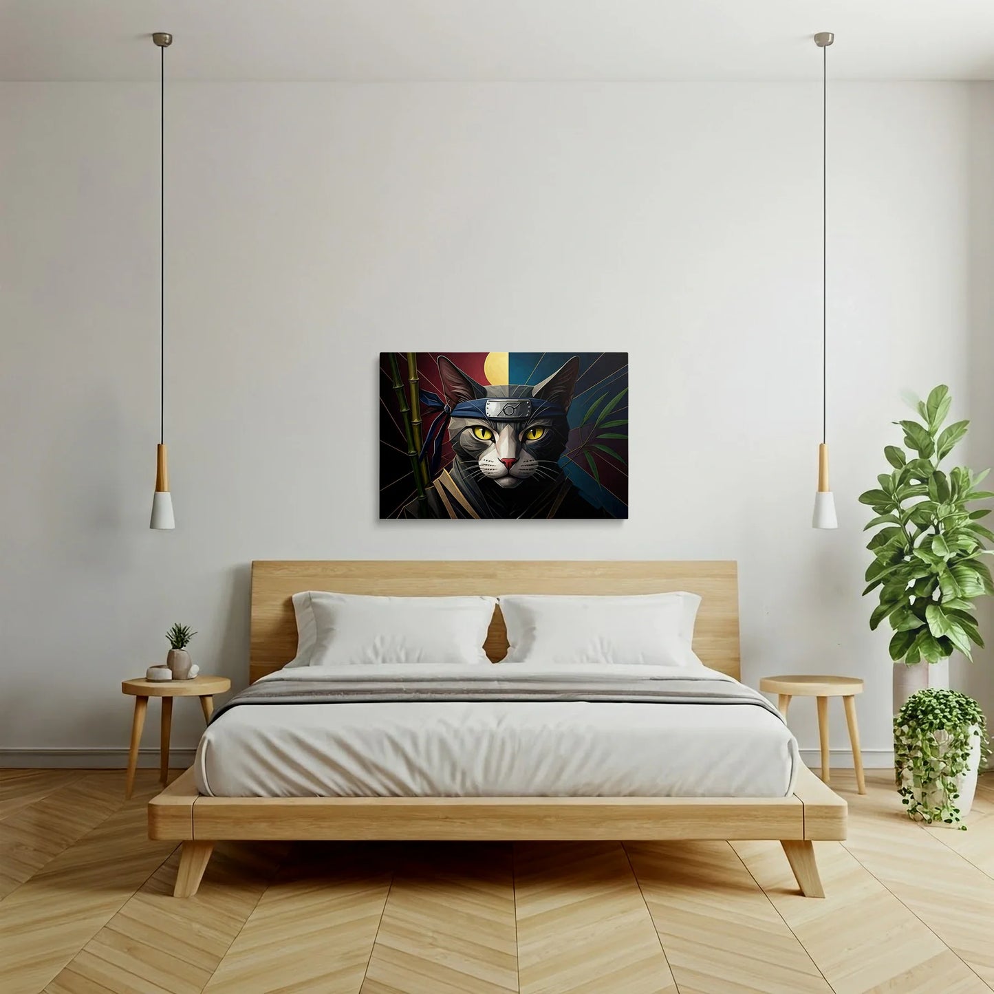Tablou Modern - Portret Geometric Al Unei Pisici Ninja 2 - vedere dormitor