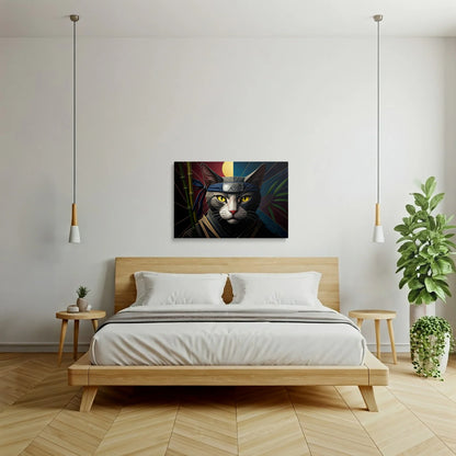 Tablou Modern - Portret Geometric Al Unei Pisici Ninja 2 - vedere dormitor