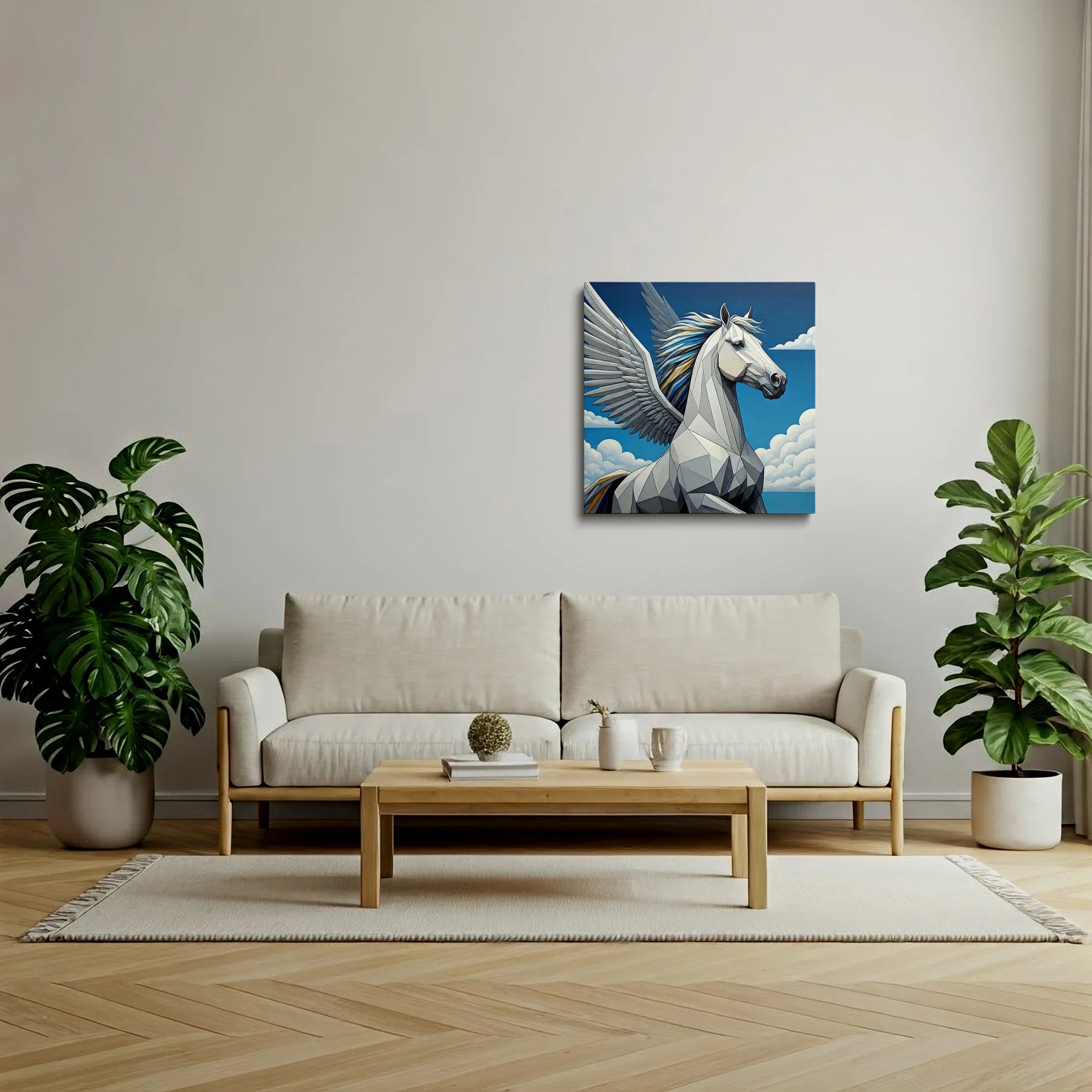 Tablou Modern - Portret Geometric Al Unui Cal cu Aripi - vedere living