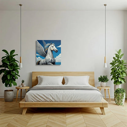 Tablou Modern - Portret Geometric Al Unui Cal cu Aripi - vedere dormitor
