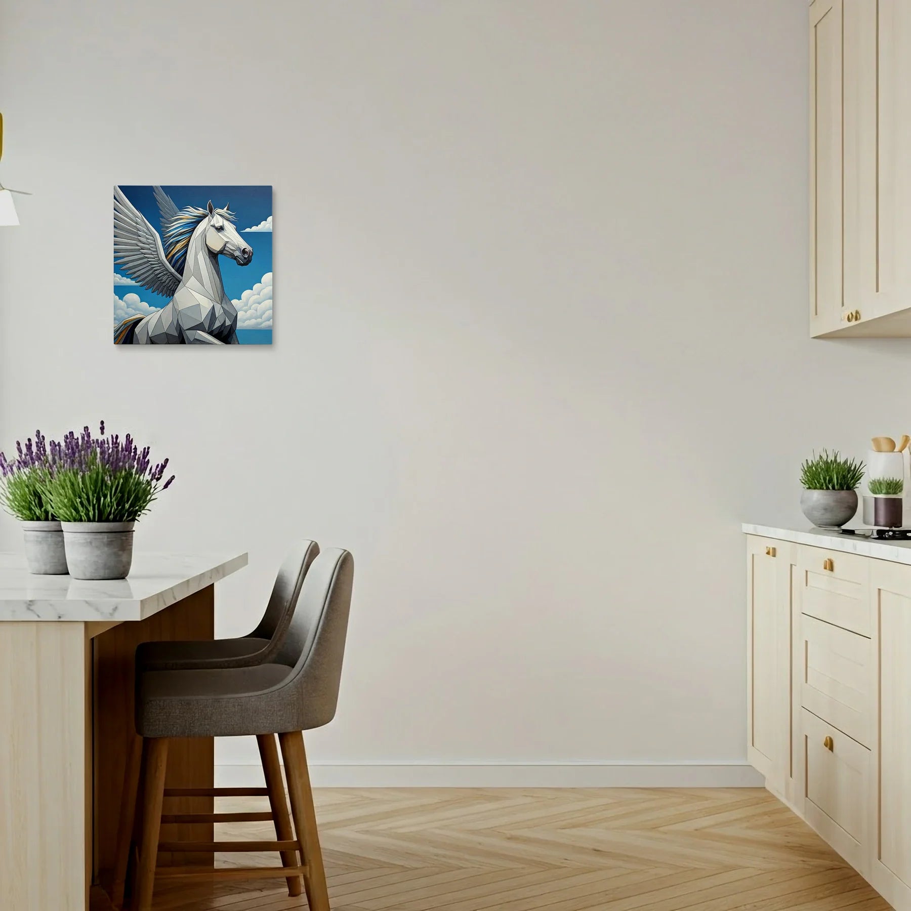 Tablou Modern - Portret Geometric Al Unui Cal cu Aripi - vedere bucatarie