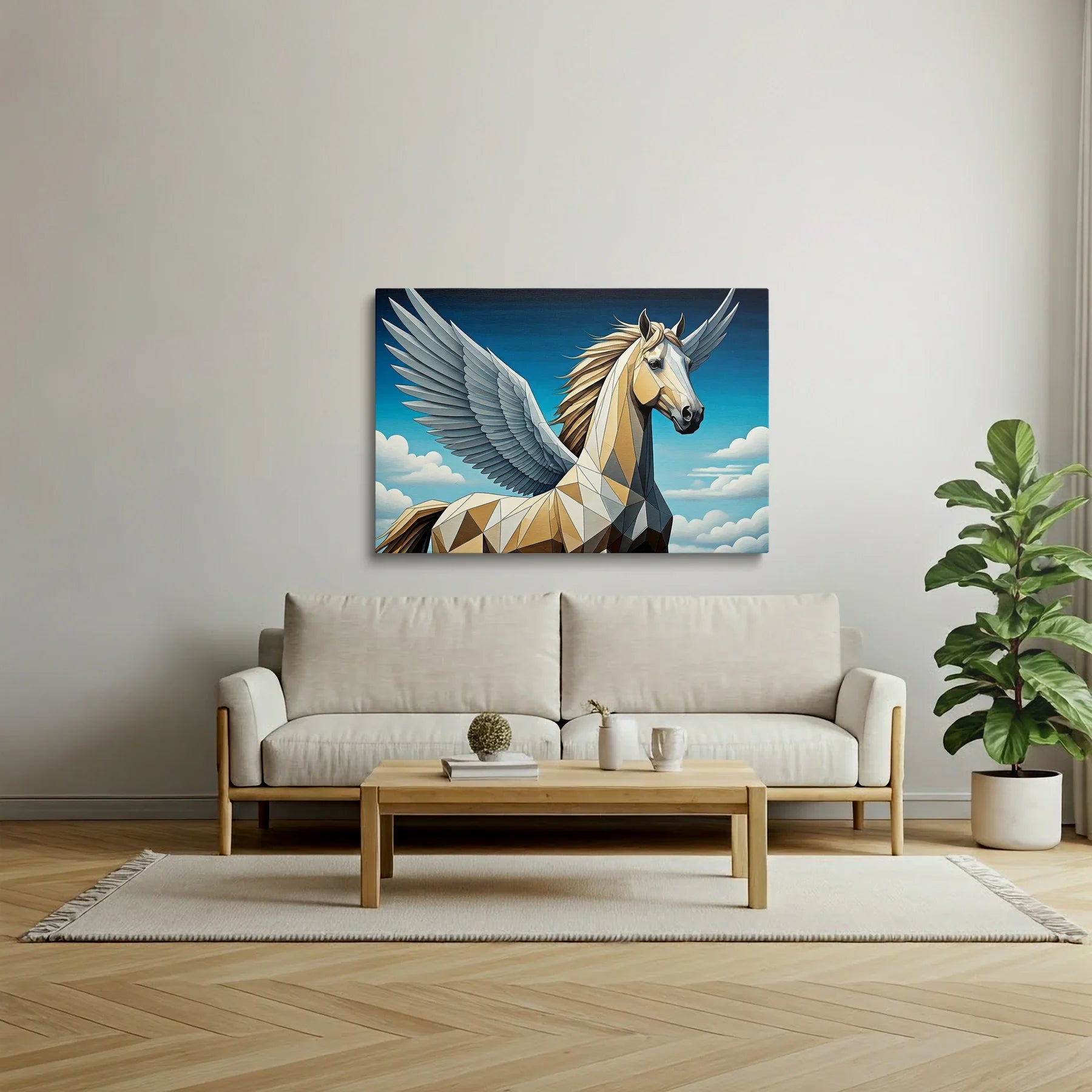 Tablou Modern - Portret Geometric Al Unui Cal cu Aripi 2 - vedere living