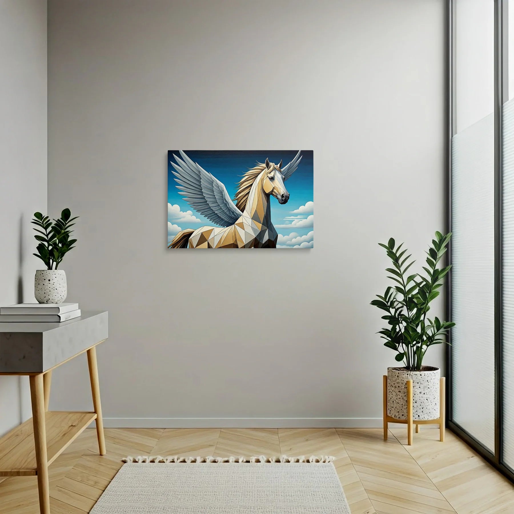 Tablou Modern - Portret Geometric Al Unui Cal cu Aripi 2 - vedere hol
