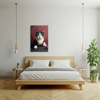 Tablou Modern - Portret Geometric de Pisică Plin de Culoare - vedere dormitor