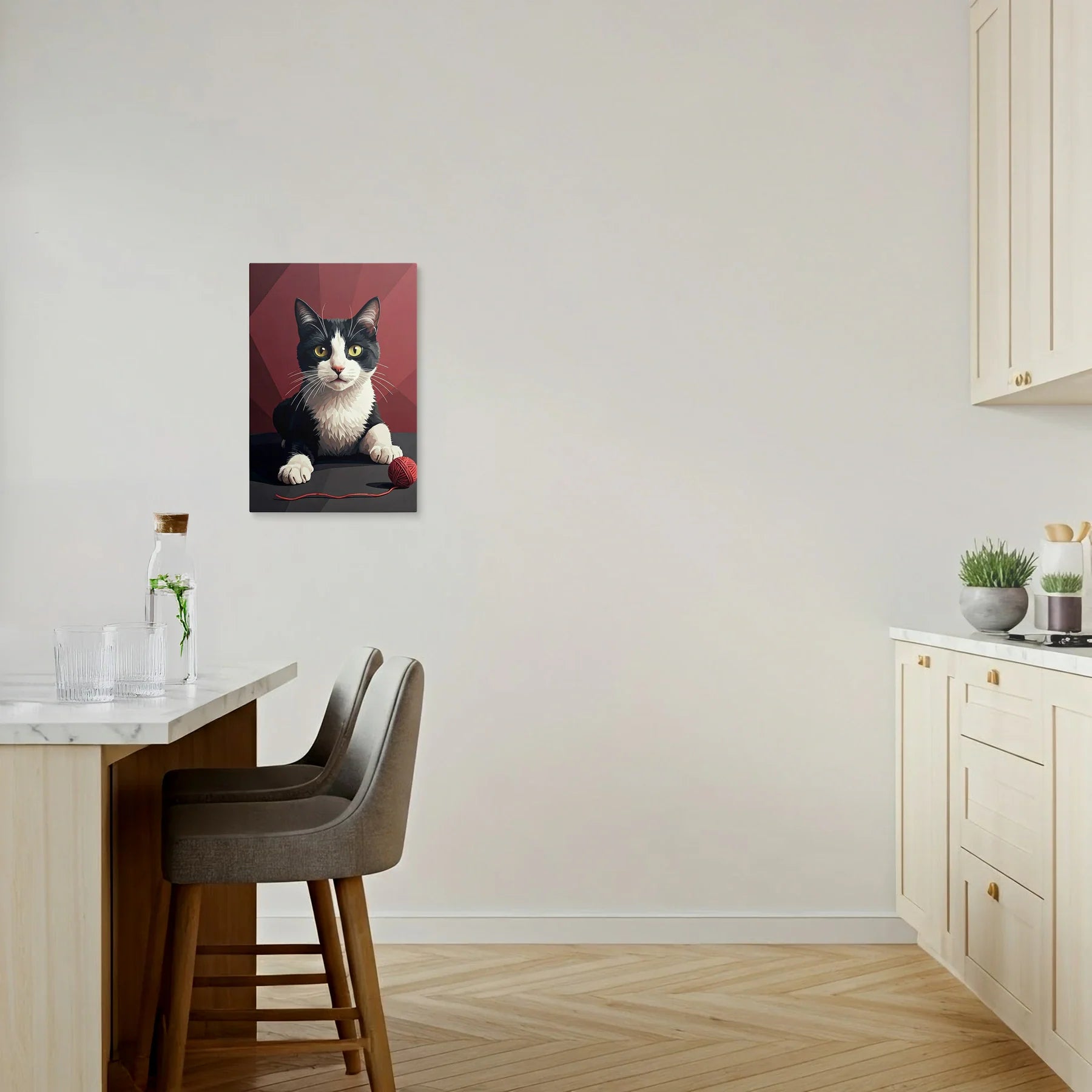 Tablou Modern - Portret Geometric de Pisică Plin de Culoare - vedere bucatarie