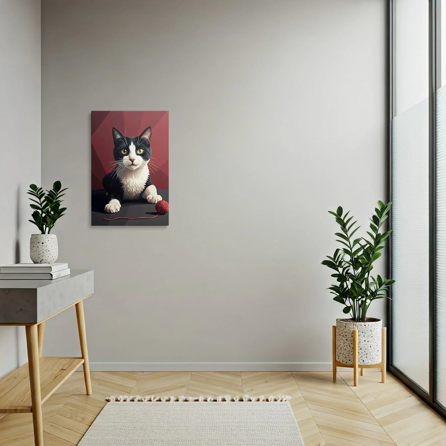 Tablou Modern - Portret Geometric de Pisică Plin de Culoare - vedere hol