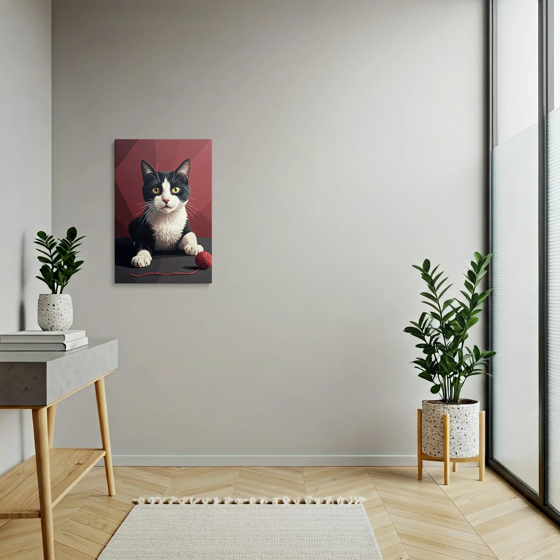Tablou Modern - Portret Geometric de Pisică Plin de Culoare - vedere hol