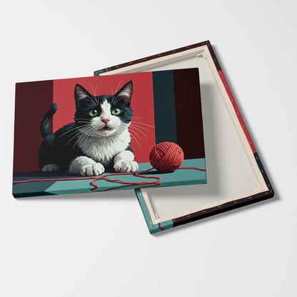 Tablou Modern - Portret Geometric Al Unei Pisici Jucăușe - vedere fata verso