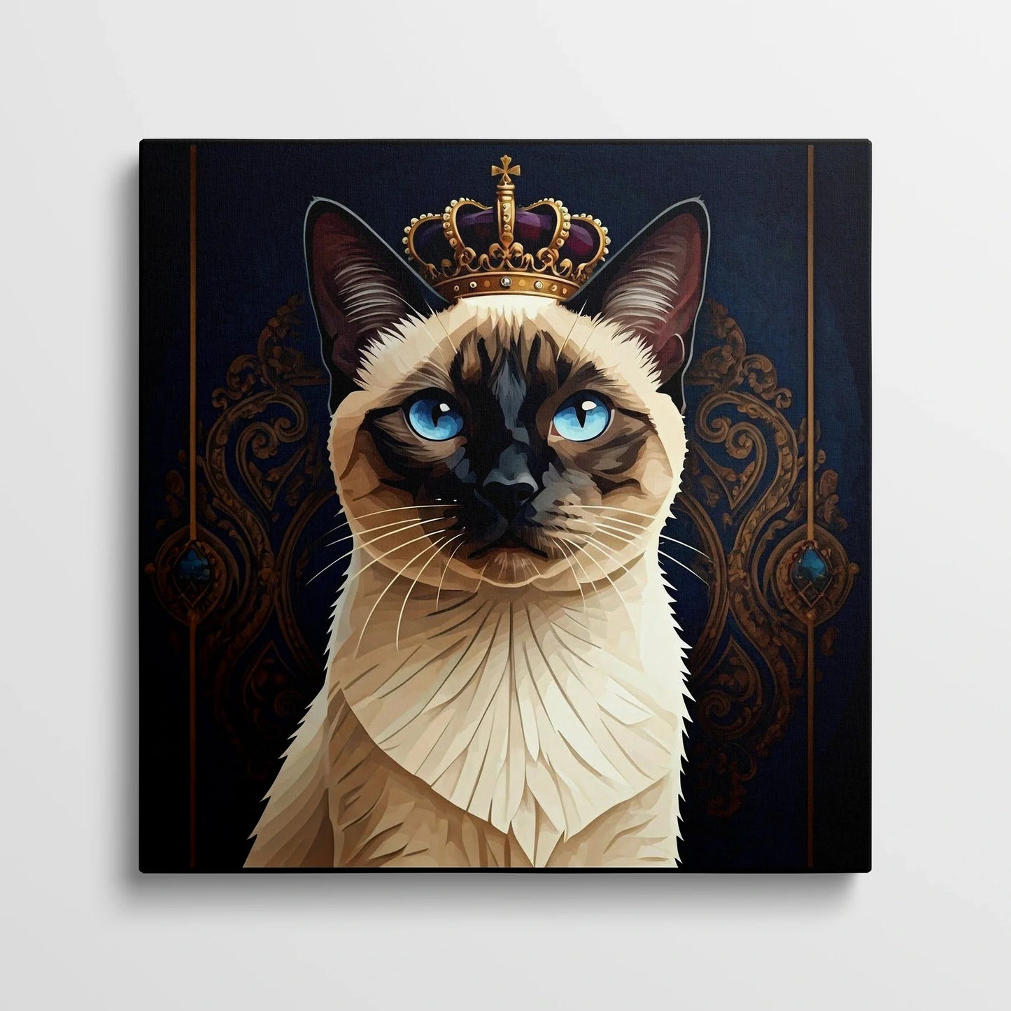 Tablou Modern - Portret Geometric de Pisică cu Coroană - vedere din fata