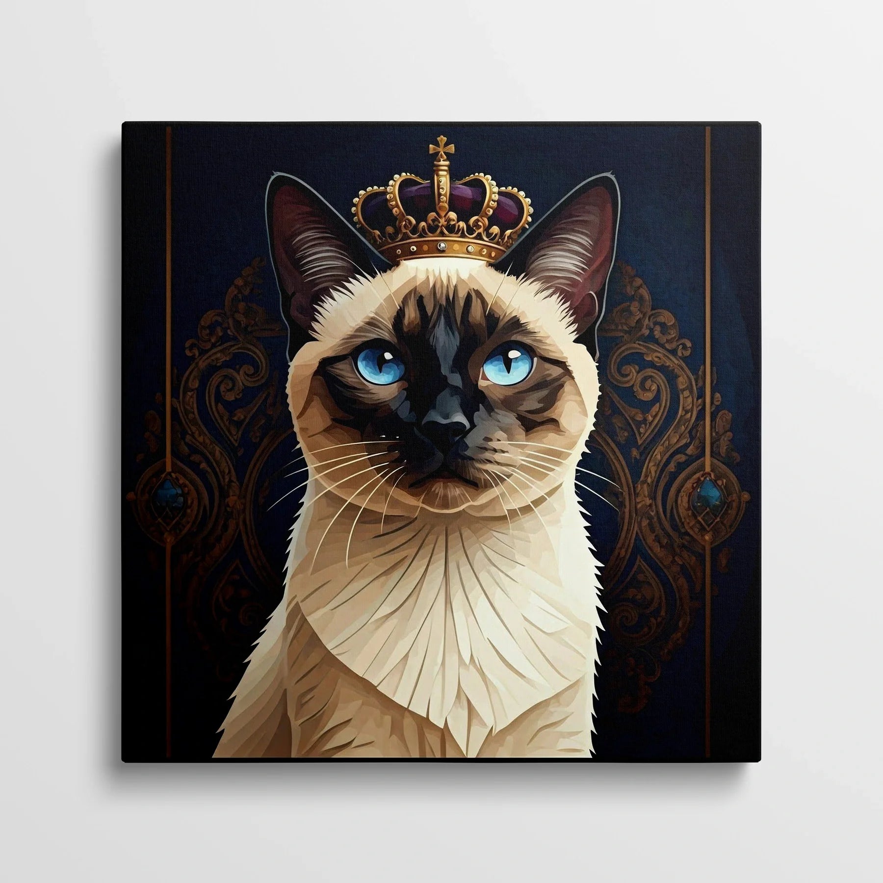 Tablou Modern - Portret Geometric de Pisică cu Coroană - vedere din fata