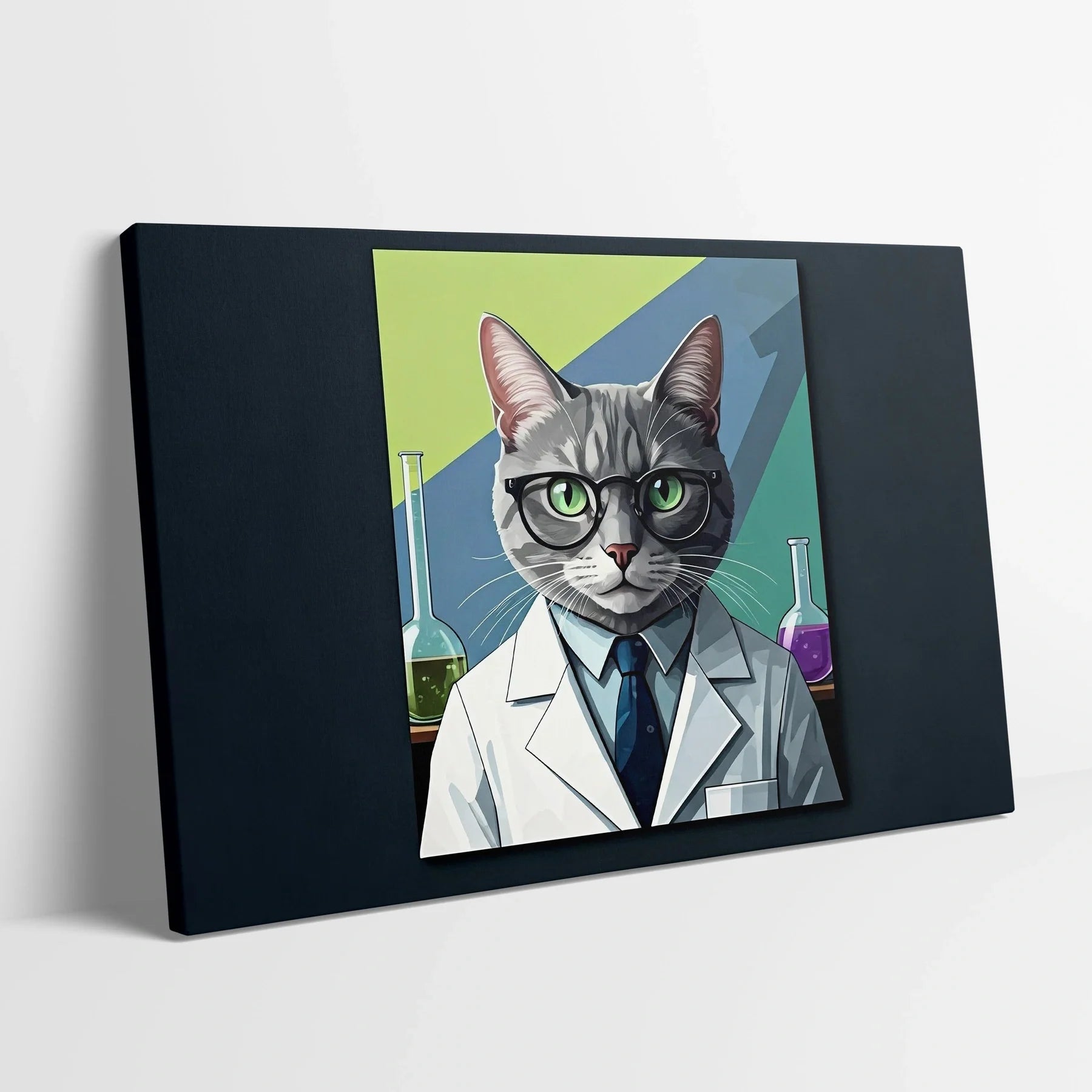Tablou Modern - Portret Geometric de Pisică în Lab - vedere din lateral sprijinit perete