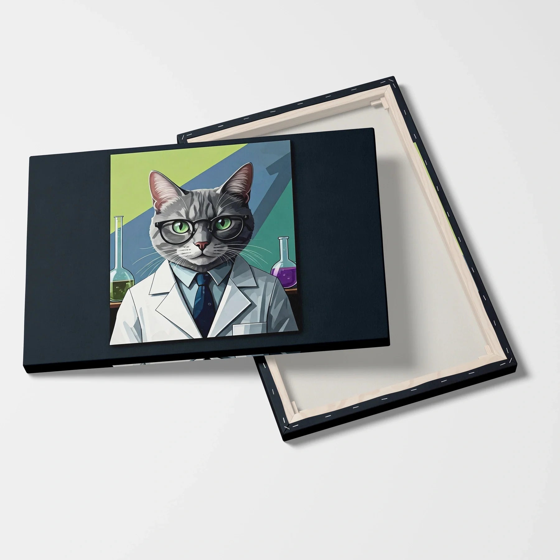 Tablou Modern - Portret Geometric de Pisică în Lab - vedere fata verso