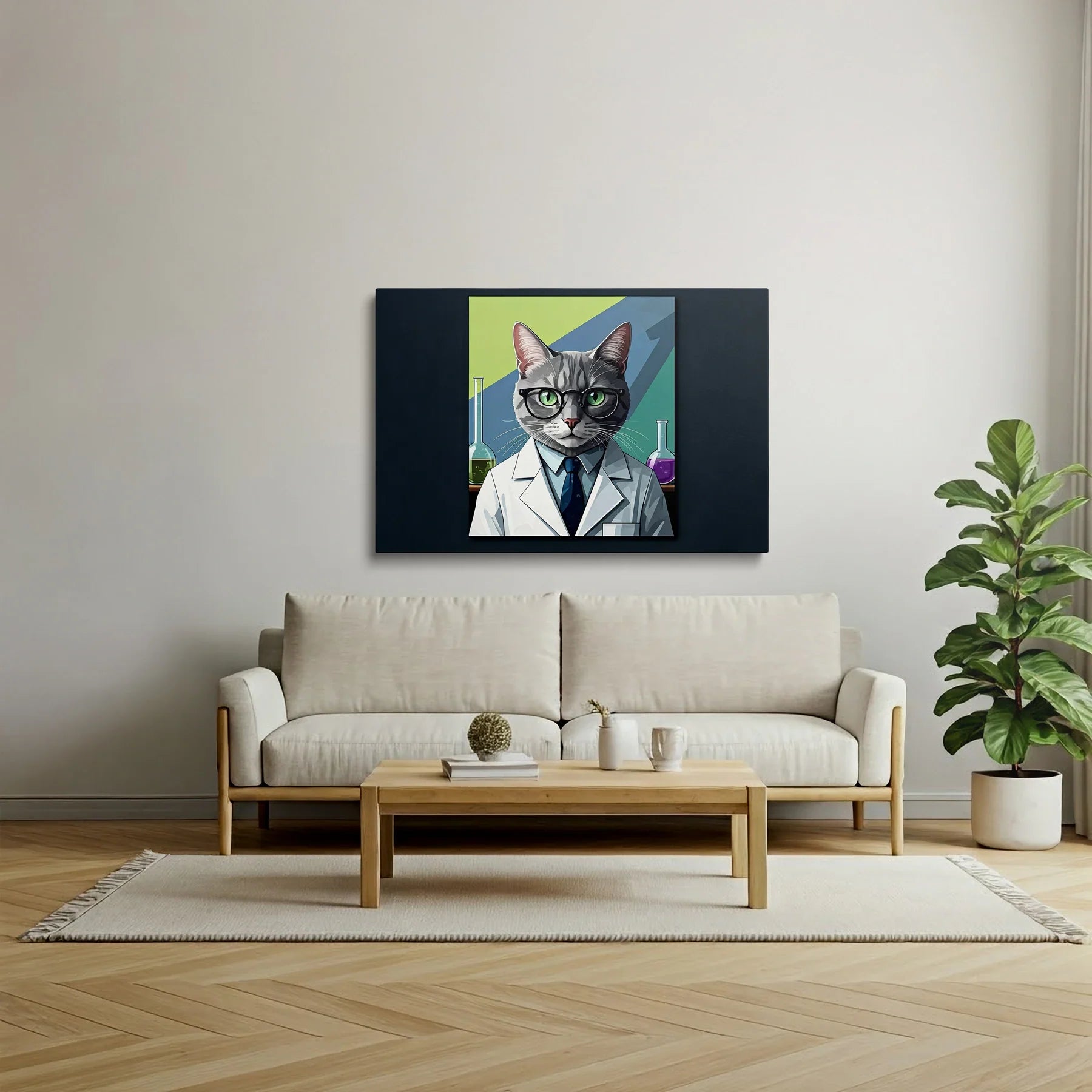 Tablou Modern - Portret Geometric de Pisică în Lab - vedere living