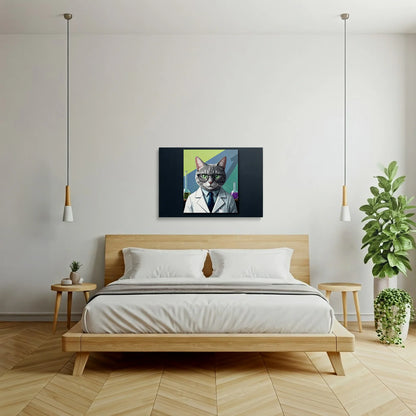 Tablou Modern - Portret Geometric de Pisică în Lab - vedere dormitor