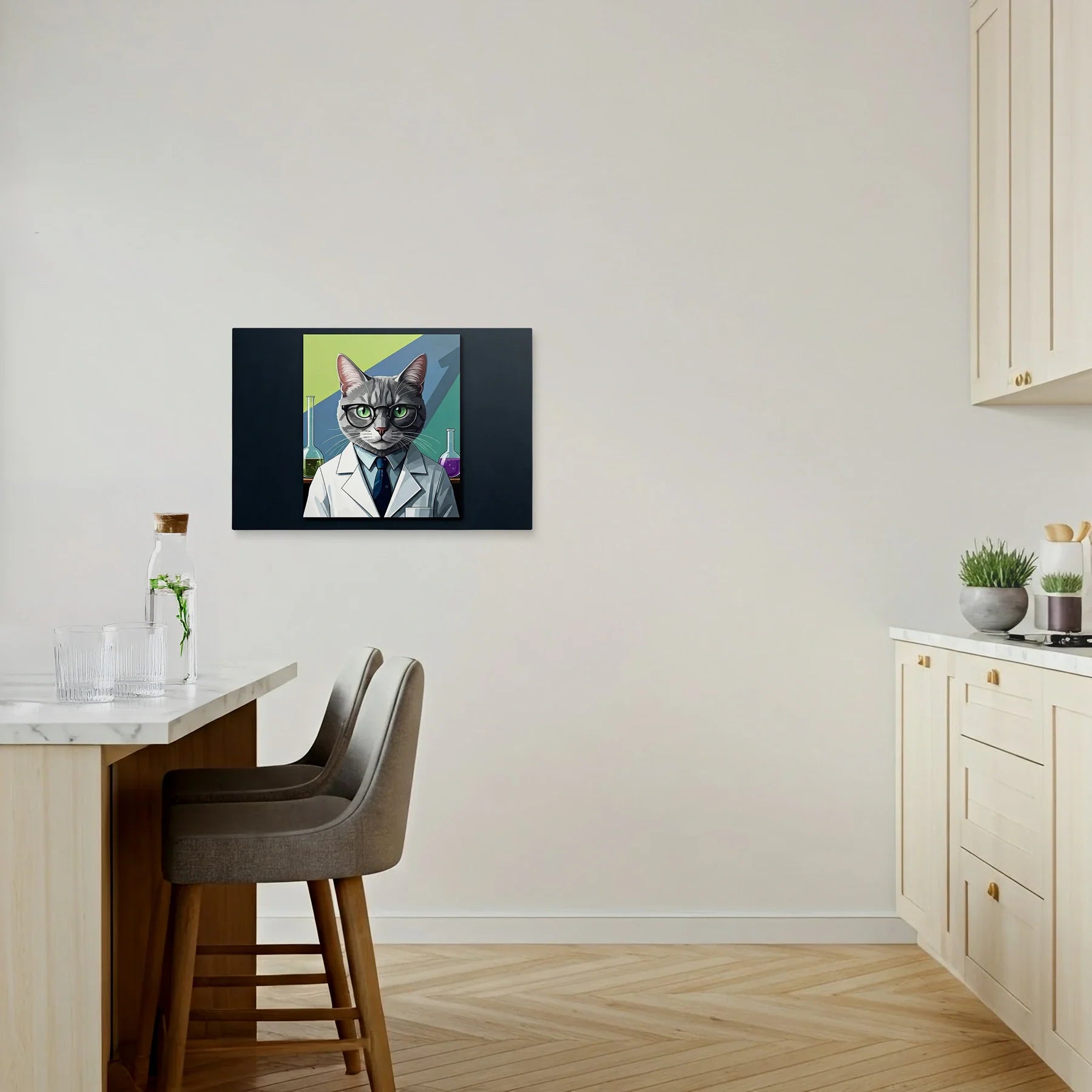 Tablou Modern - Portret Geometric de Pisică în Lab - vedere bucatarie