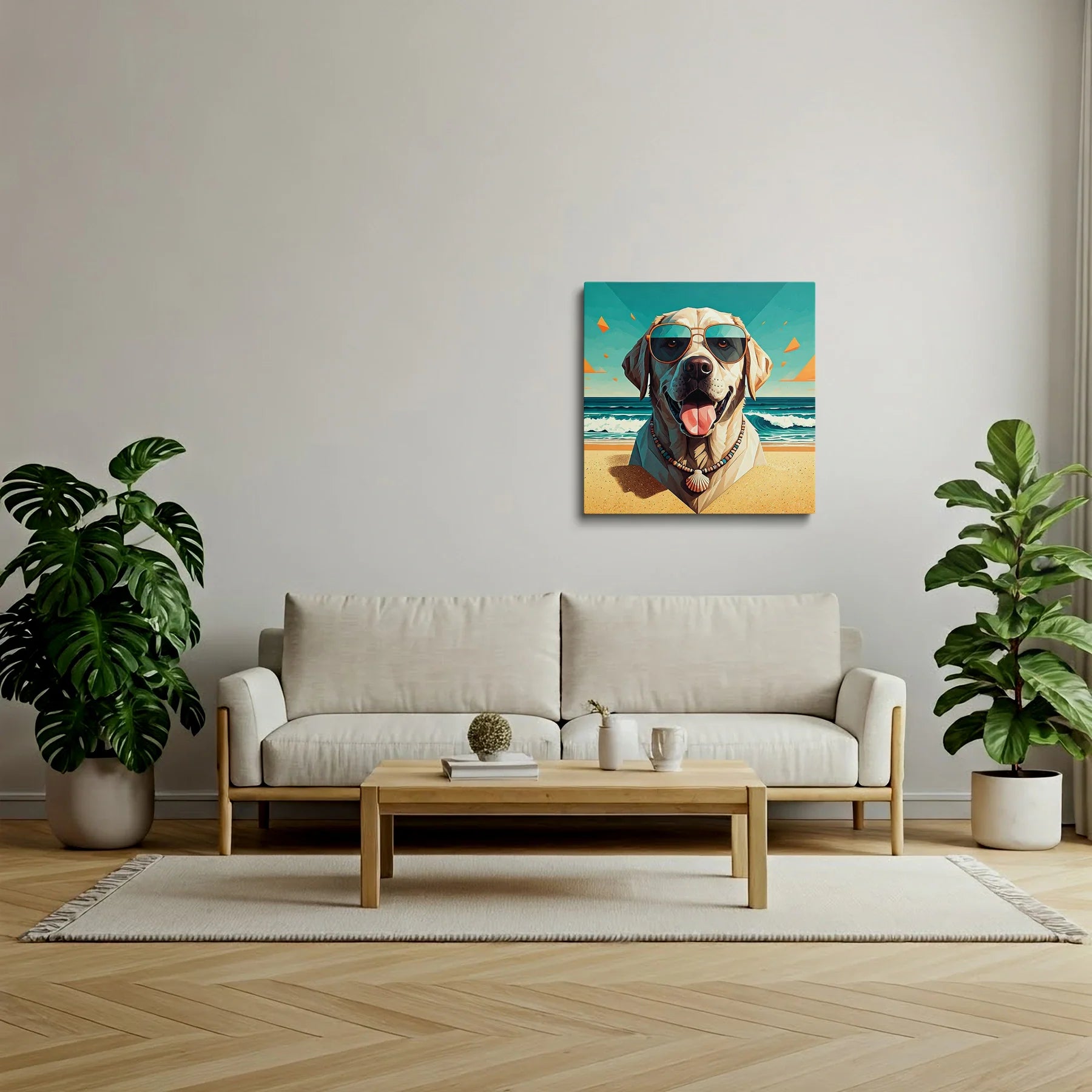 Tablou Modern - Portret Geometric de Câine Surfer - vedere living