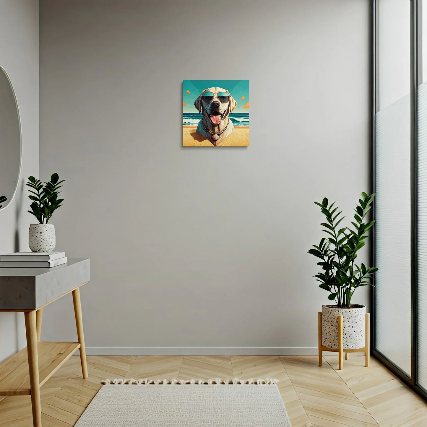 Tablou Modern - Portret Geometric de Câine Surfer - vedere hol