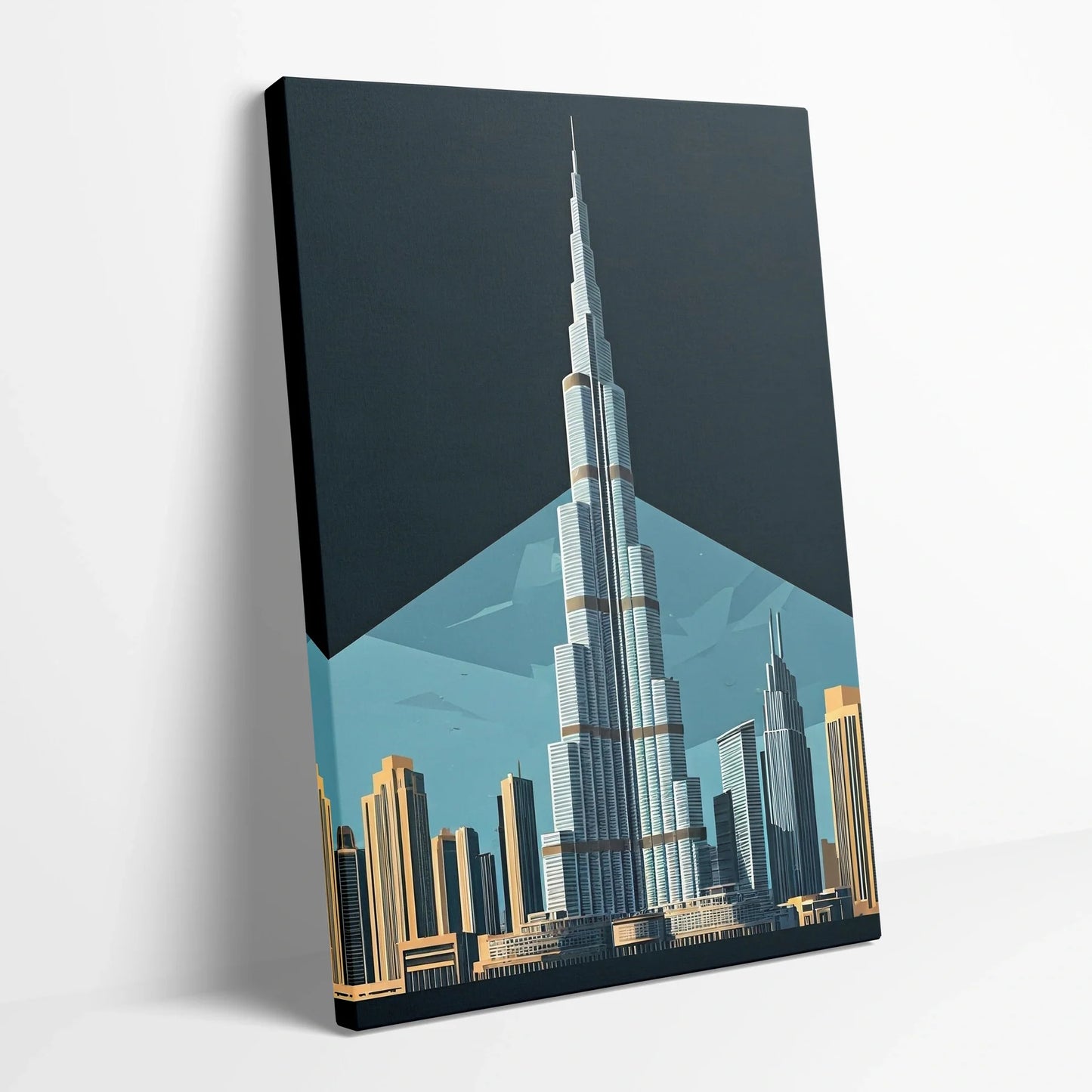 Tablou Modern - Portret Geometric Al Burj Khalifa - vedere din lateral sprijinit perete