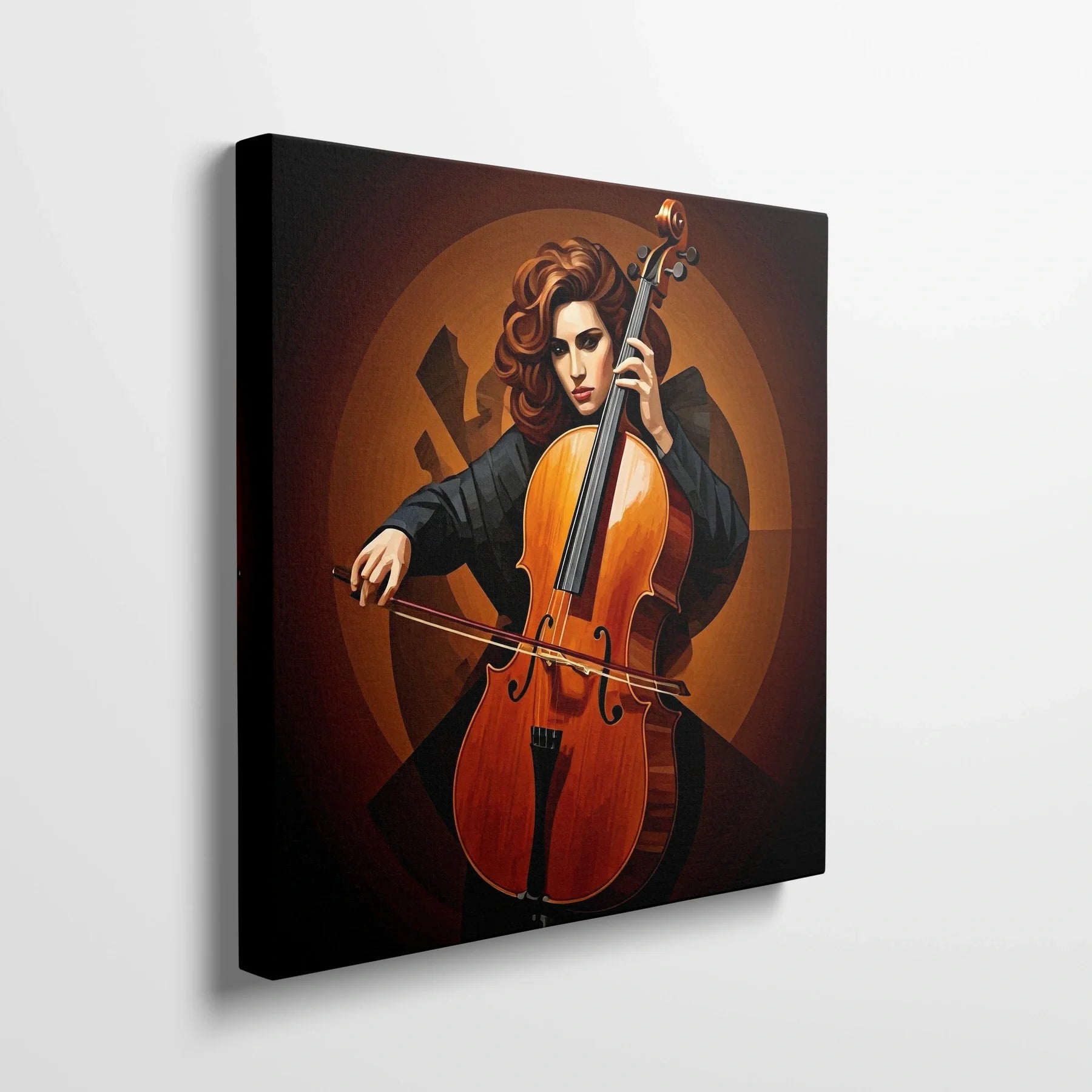 Tablou Modern - Portret Geometric Al Violoncelului - vedere din lateral sprijinit perete