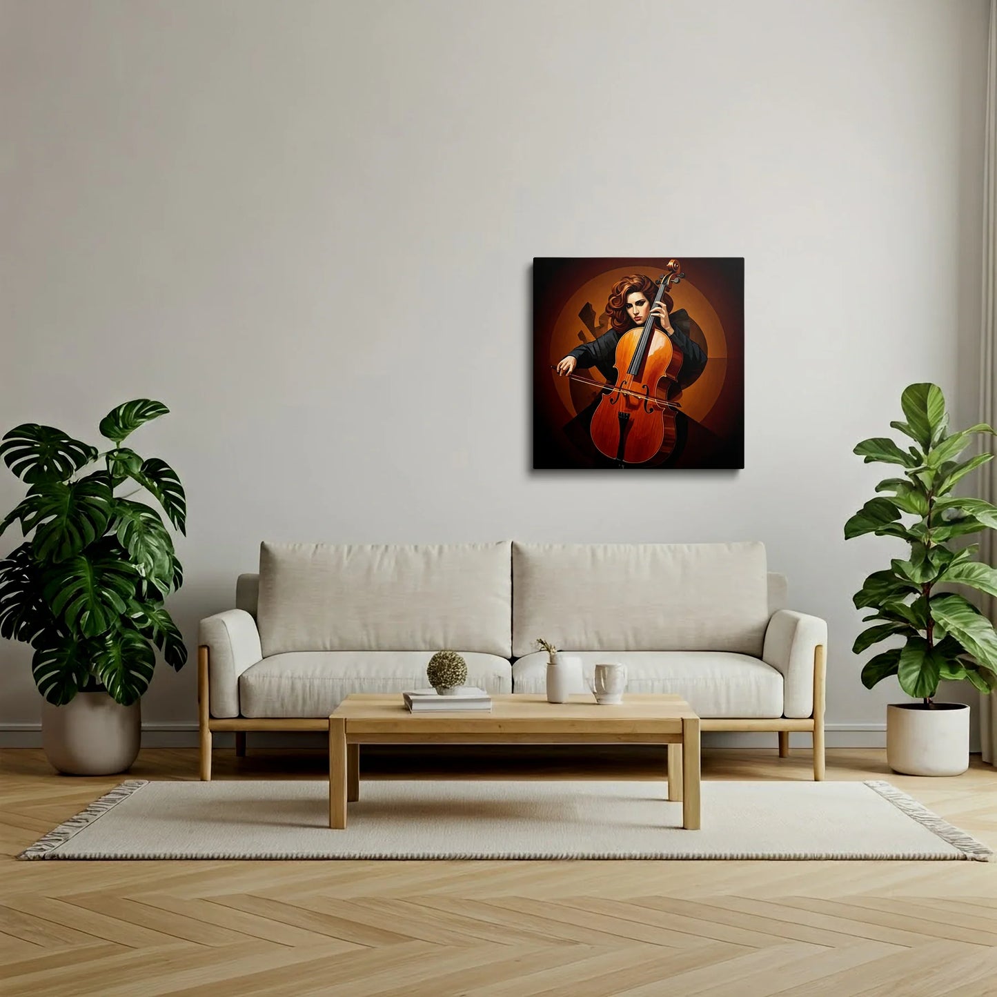 Tablou Modern - Portret Geometric Al Violoncelului - vedere living