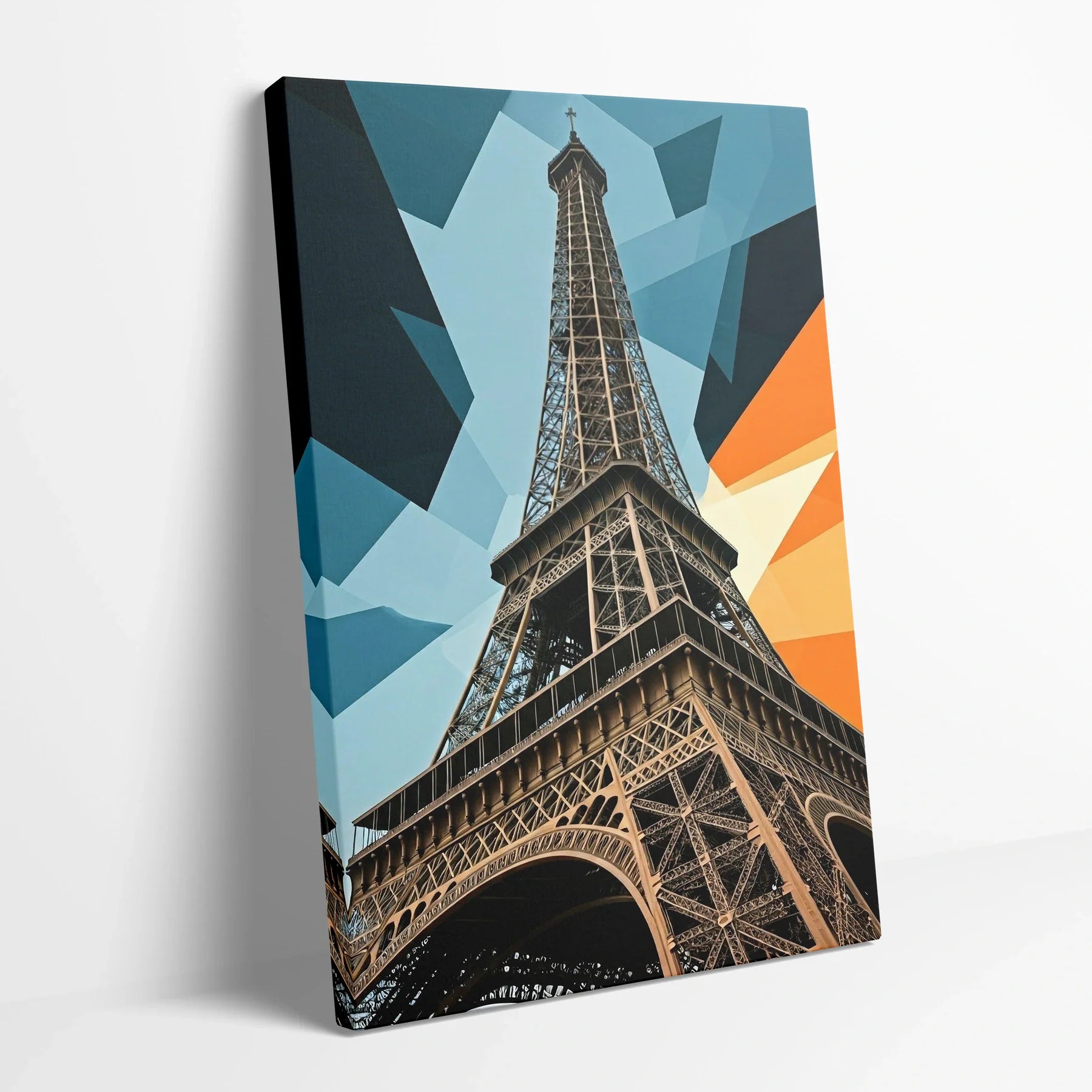 Tablou Modern - Efect Cubist Al Turnului Eiffel - vedere din lateral sprijinit perete