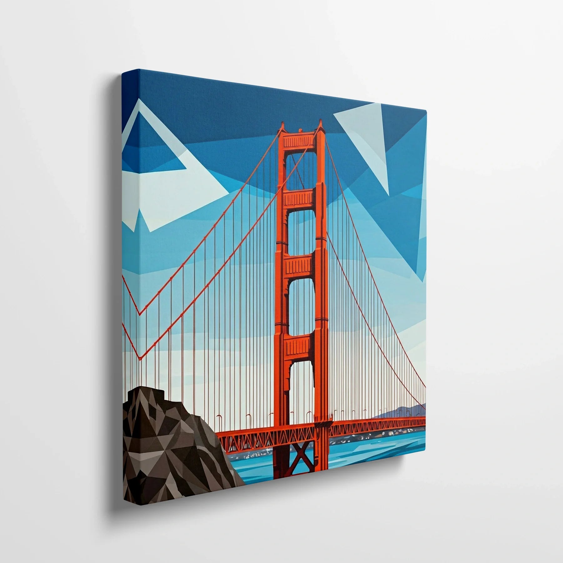 Tablou Modern - Portret Geometric Al Podului Golden Gate - vedere din lateral sprijinit perete
