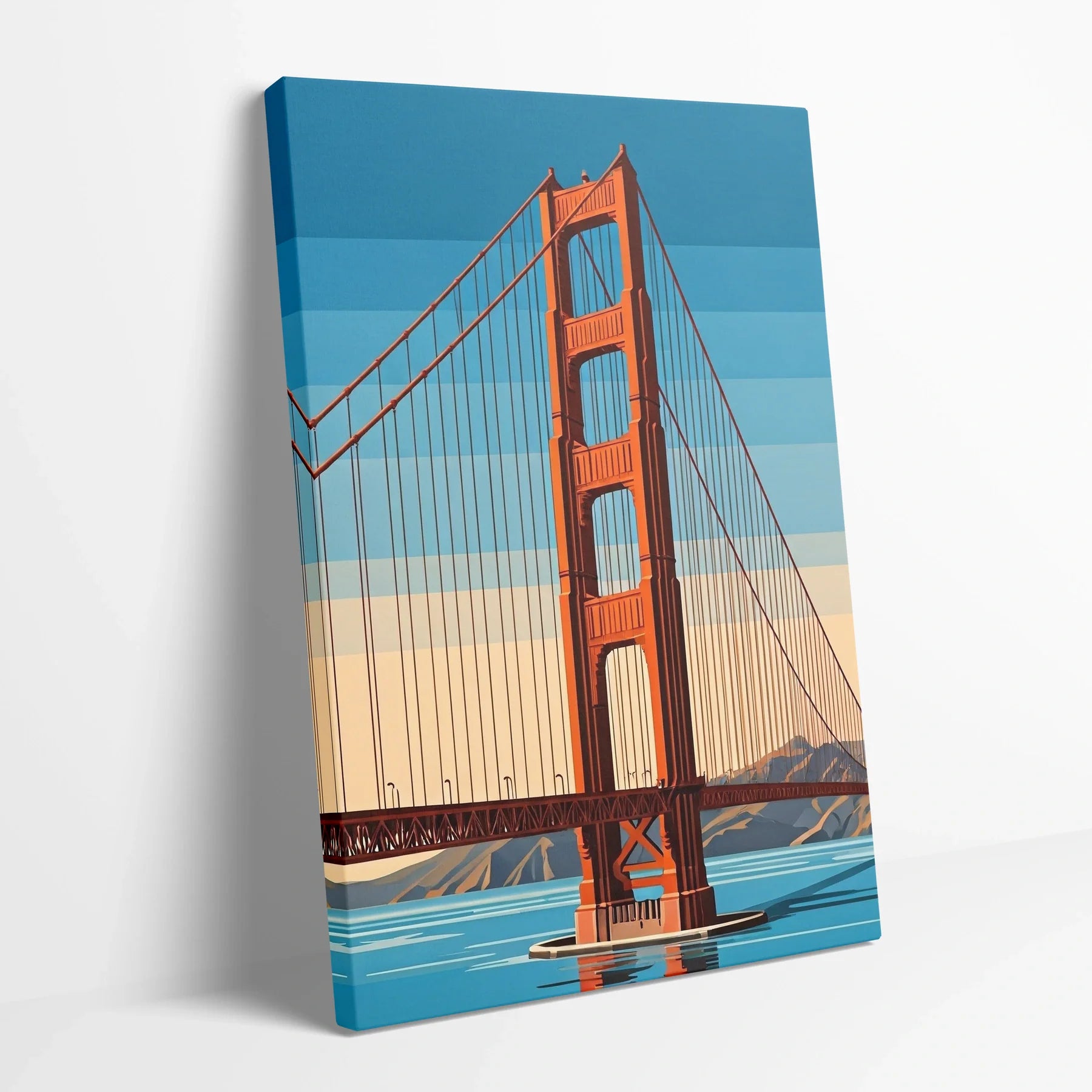 Tablou Modern - Golden Gate Bridge Cubist - vedere din lateral sprijinit perete