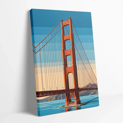 Tablou Modern - Golden Gate Bridge Cubist - vedere din lateral sprijinit perete