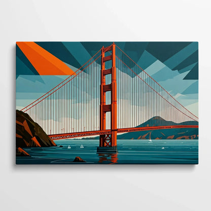 Tablou Modern - Podul Golden Gate în Stil Cubist - vedere din fata
