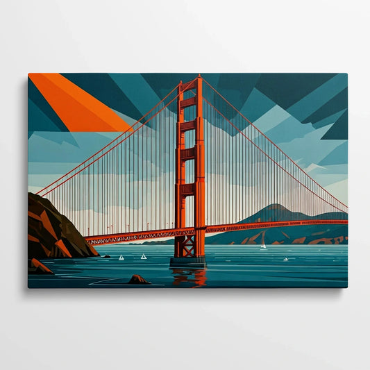 Tablou Modern - Podul Golden Gate în Stil Cubist - vedere din fata
