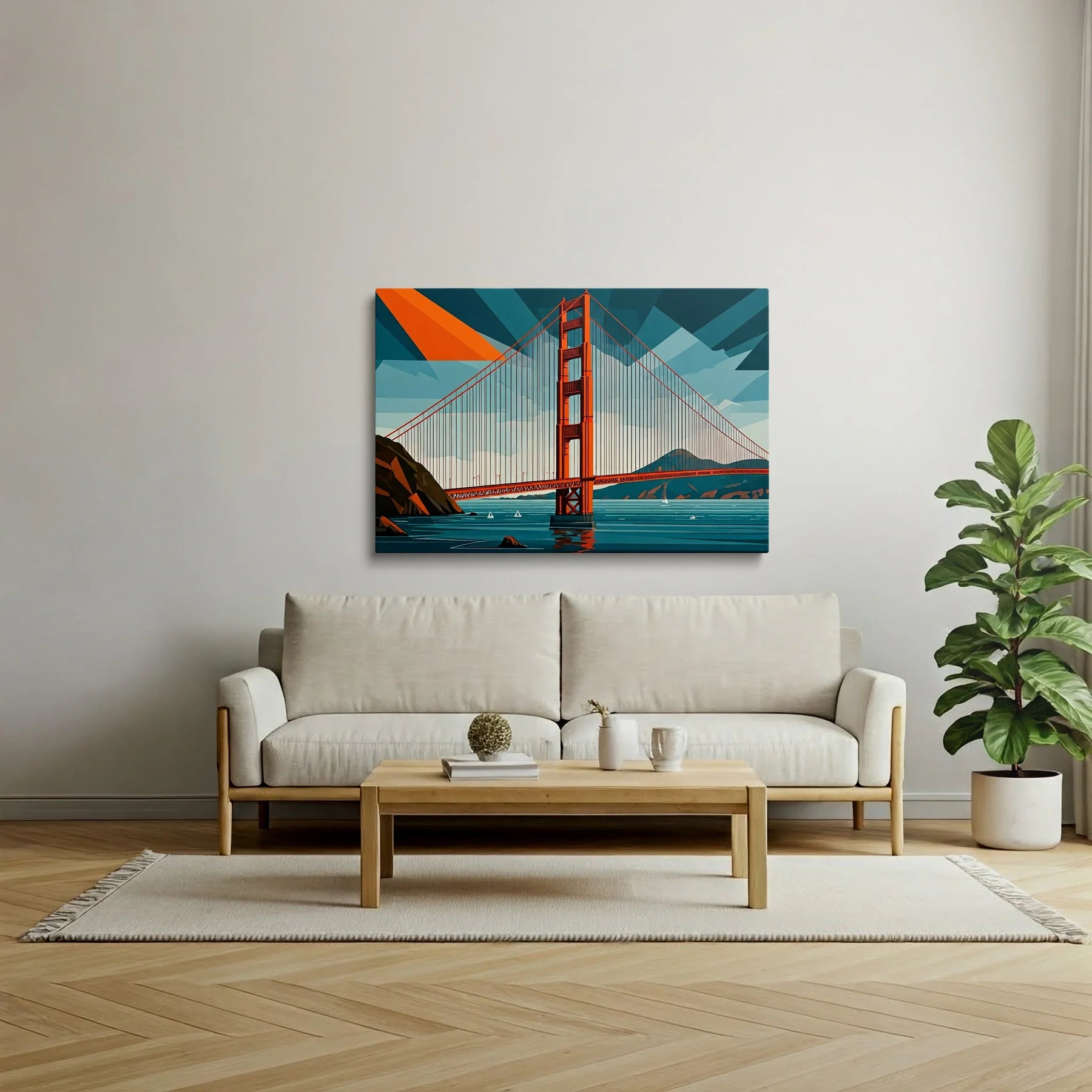 Tablou Modern - Podul Golden Gate în Stil Cubist - vedere living