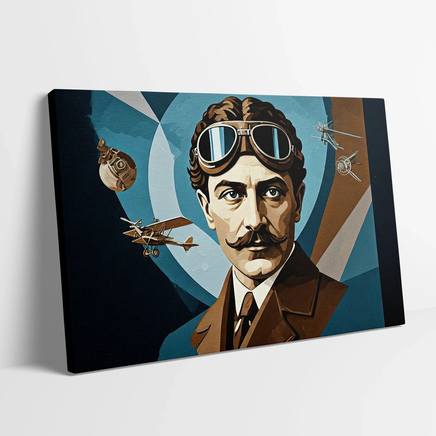 Tablou Modern - Portret Cubist cu Influențe Aeronautice - vedere din lateral sprijinit perete
