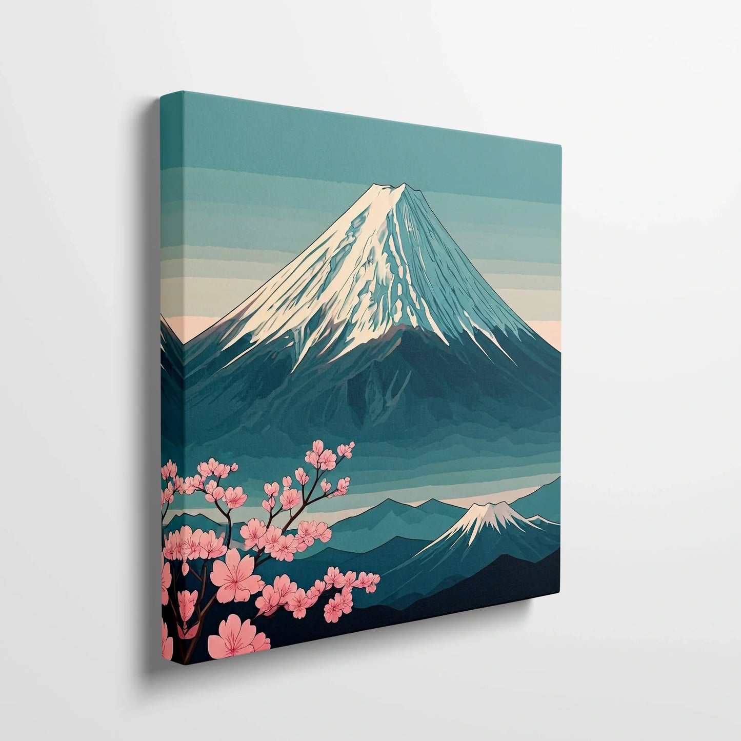 Tablou Modern - Portret Geometric Al Muntelui Fuji - vedere din lateral sprijinit perete