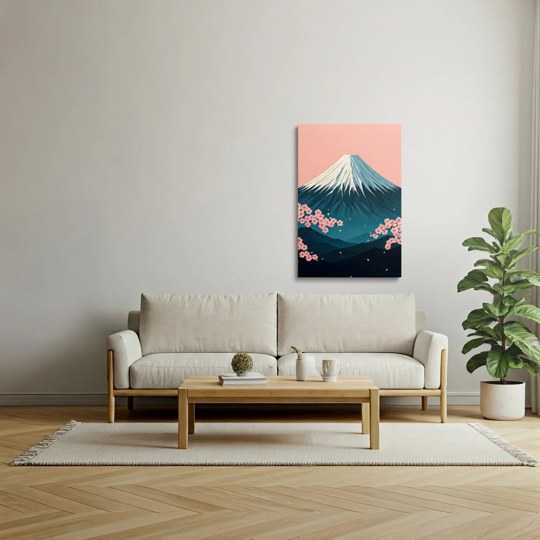 Tablou Modern - Peisaj Geometric cu Muntele Fuji - vedere living
