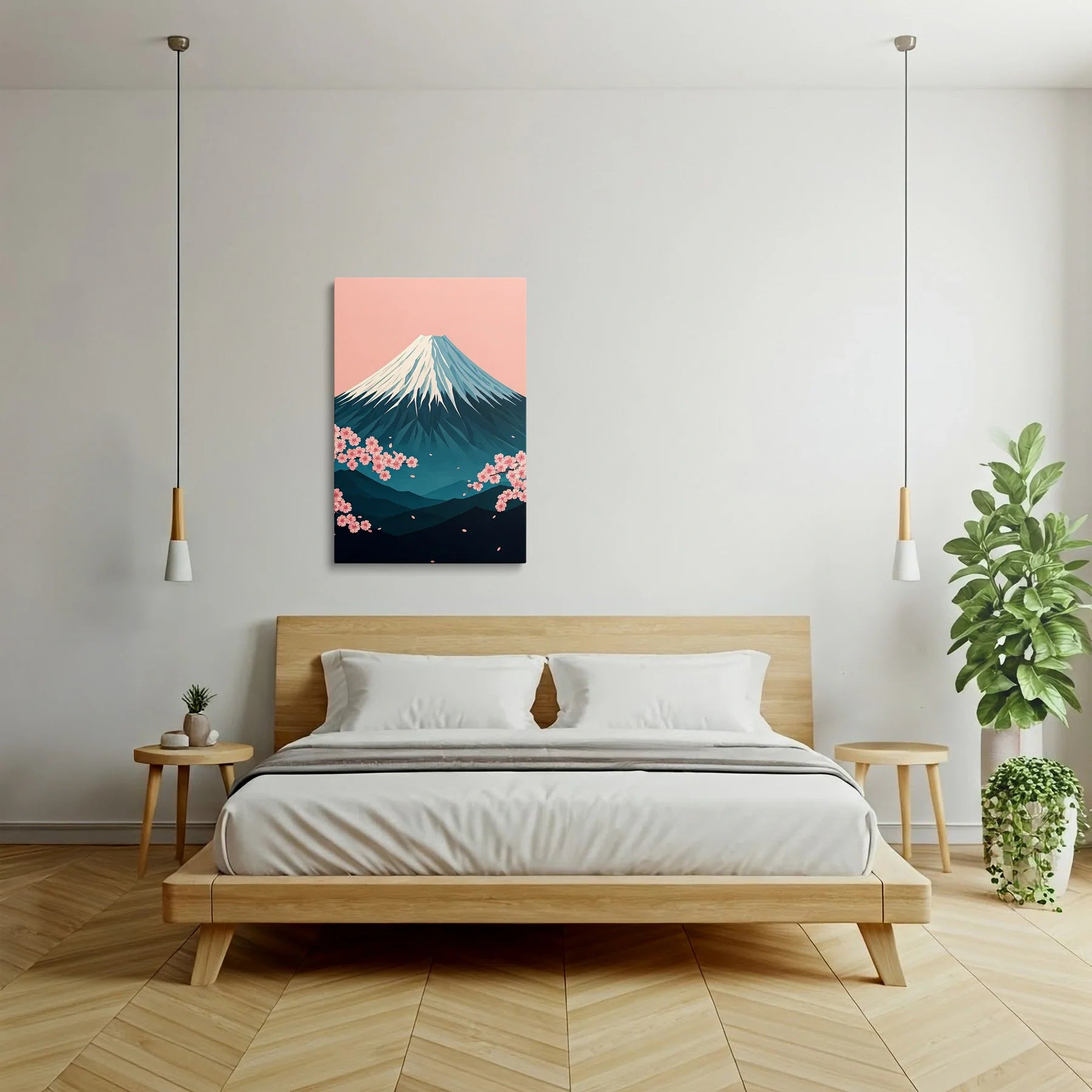 Tablou Modern - Peisaj Geometric cu Muntele Fuji - vedere dormitor