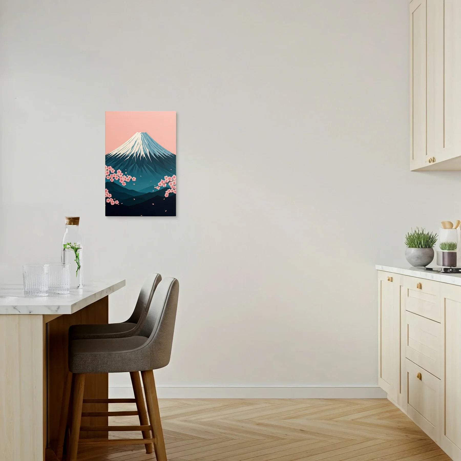 Tablou Modern - Peisaj Geometric cu Muntele Fuji - vedere bucatarie