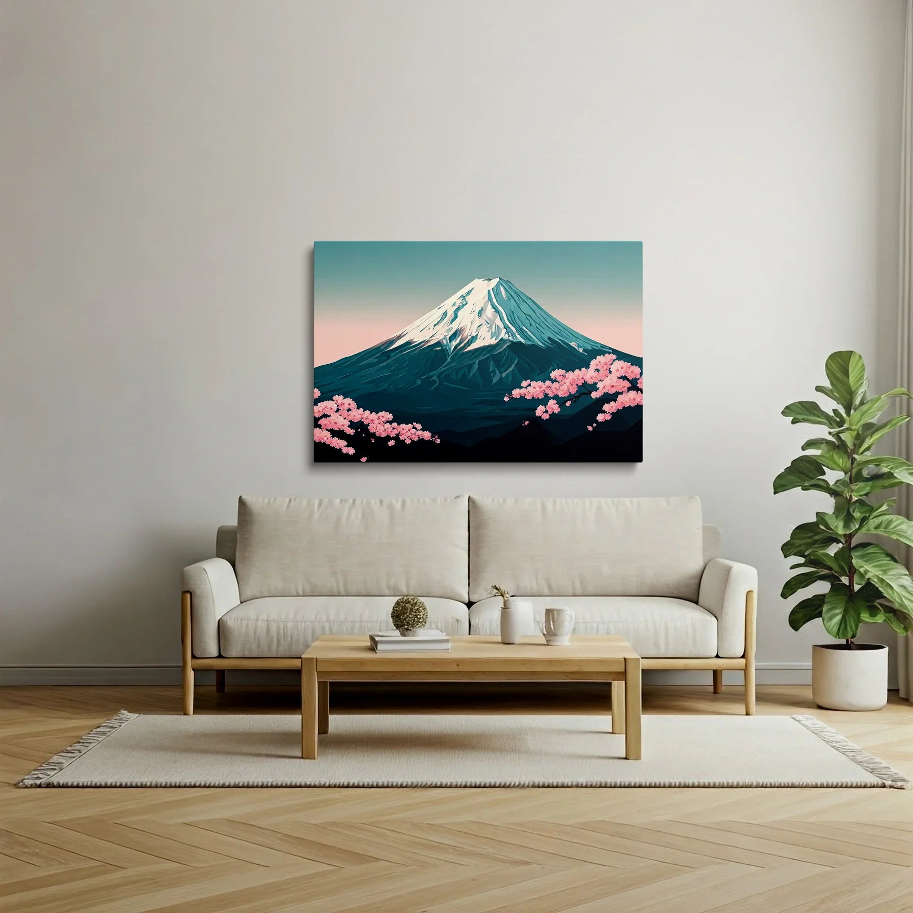 Tablou Modern - Muntele Fuji în Nuanțe Geometrice - vedere living