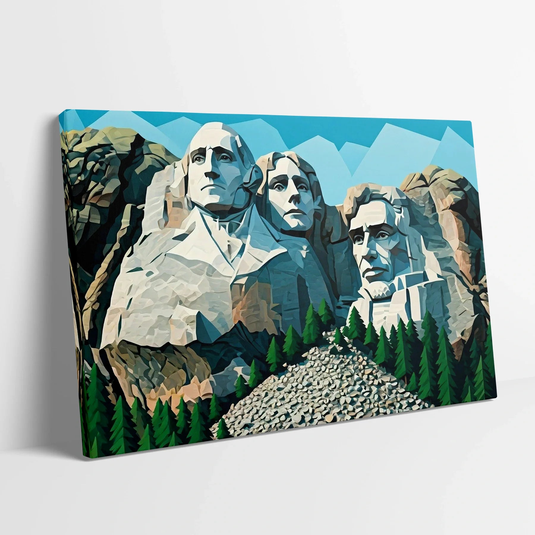 Tablou Modern - Portret Geometric Inspirat de Mount Rushmore - vedere din lateral sprijinit perete