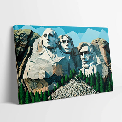 Tablou Modern - Portret Geometric Inspirat de Mount Rushmore - vedere din lateral sprijinit perete