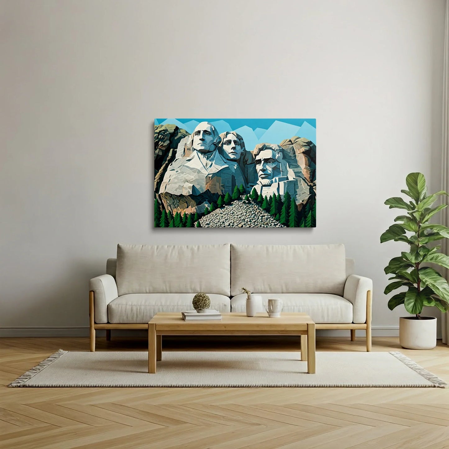 Tablou Modern - Portret Geometric Inspirat de Mount Rushmore - vedere living
