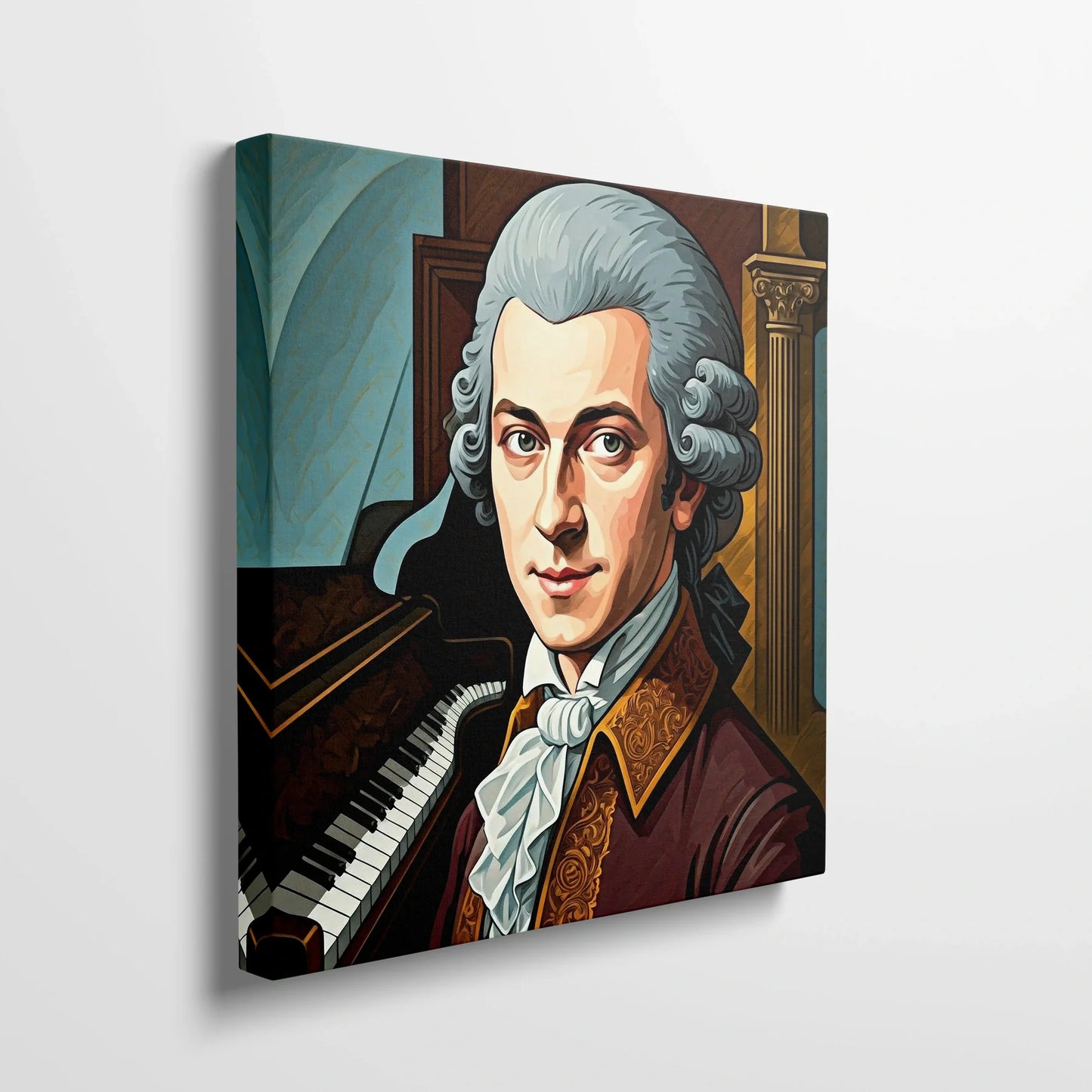 Tablou Modern - Portret Cubist Al Lui Mozart - vedere din lateral sprijinit perete